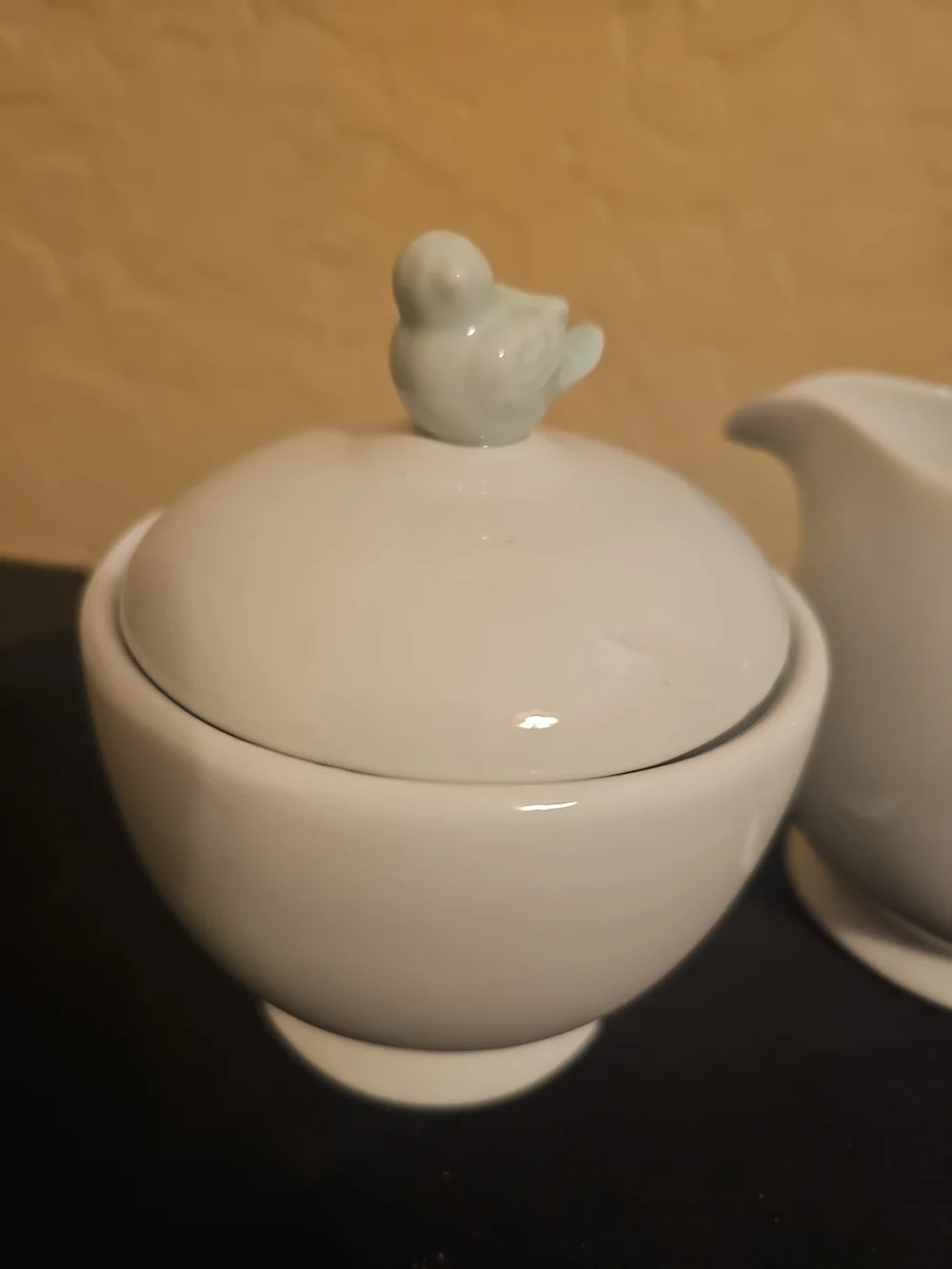 porcelain BIA Cordon Bleu sugar and creamer set features delicate light blue bir